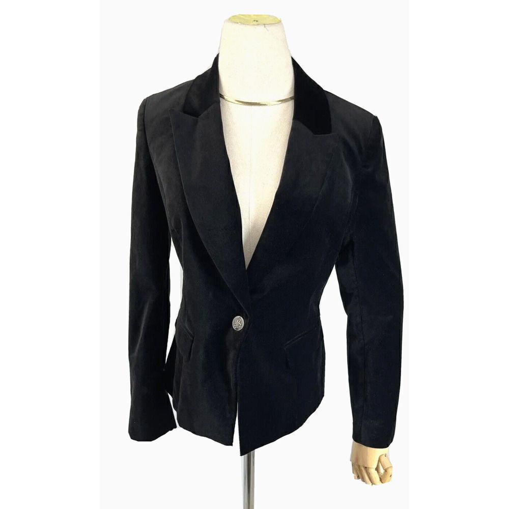 White House Black Market Black Velvet Tuxedo Blazer Size 4‎ Peak Lapel WHBM